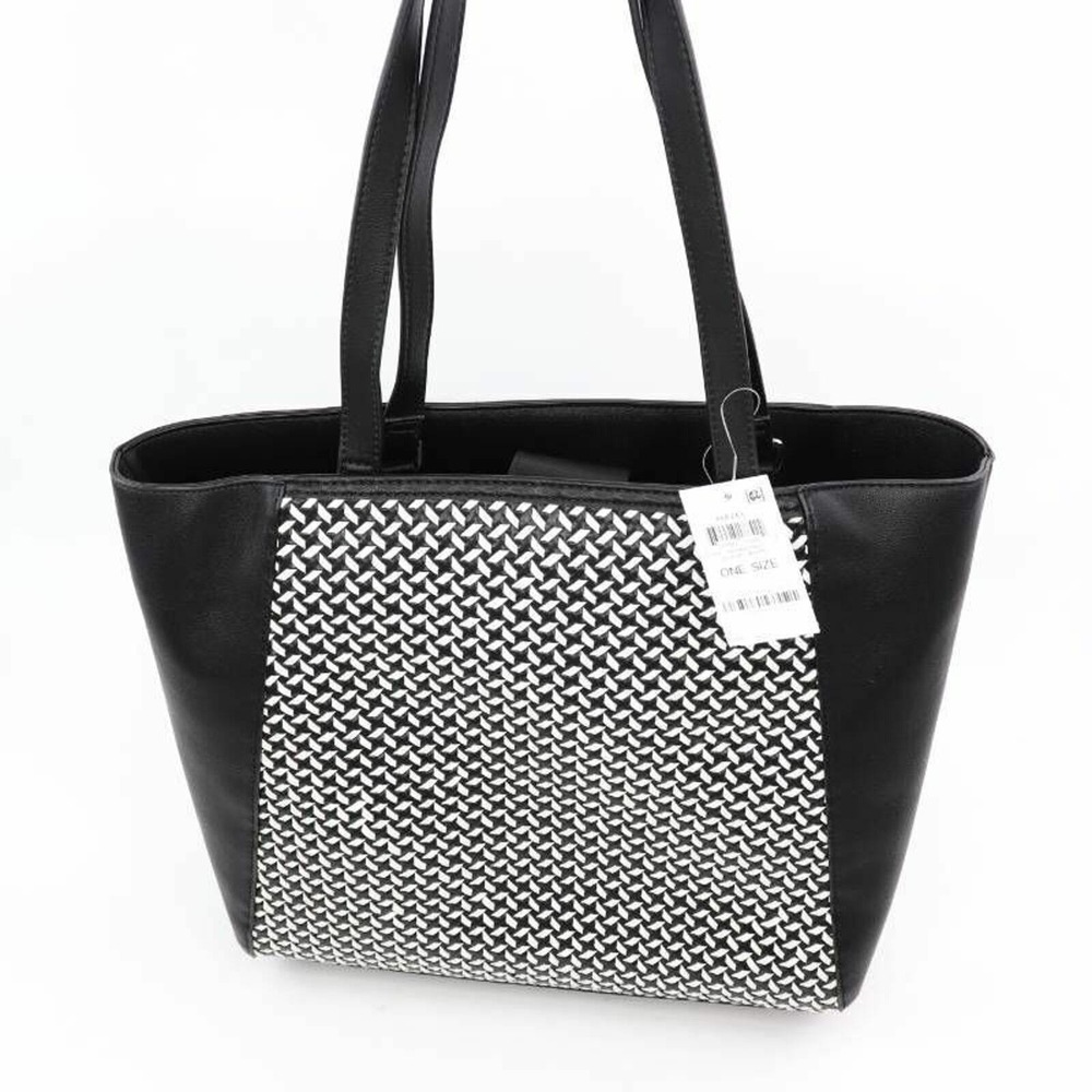 Black Faux Leather Tote Bag Purse Handbag Shopper Travel Work
